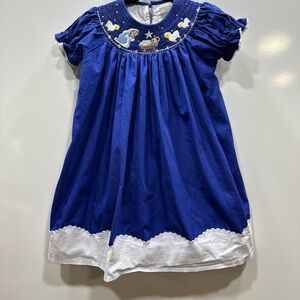 Lil Cactus Girls Blue Nativity Christmas Smocked Bishop Dress Size 3T Mary Jesus